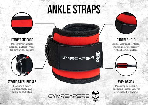 Gymreapers Ankle Straps (Pair) For Cable Machine Kickbacks, Glute Workouts, Lower Body Exercises - Adjustable Leg Straps with Neoprene Padding in Kuwait