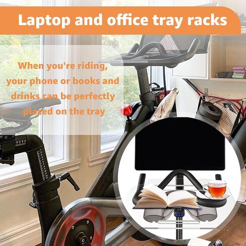 صينية متوافقة مع دراجات Peloton (ليست لدراجة Peloton +)، حامل صينية الكمبيوتر المحمول والمكتب، مناسبة للعمل وركوب الدراجات، مع حاملات الأكواب، والهواتف المحمولة، والكتب، والأجهزة اللوحية، وملحقات Peloton in Kuwait