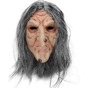 Pigmiss Horror Witch Mask Creepy Old Lady Halloween Scary Realistic Mask Cosplay Party Props