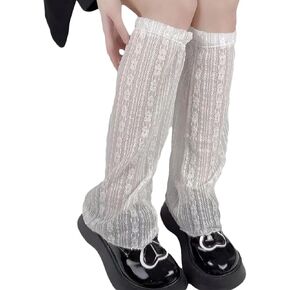 Urieo Knit Winter Leg Warmers Bow White Knitted Long Footless Socks Warm Y2K Christmas High Leg Sleeves for Women