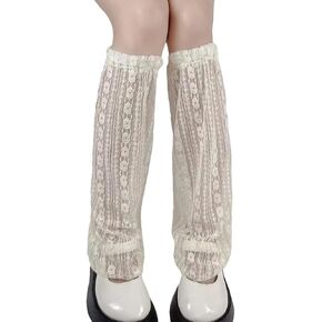Urieo Knit Winter Leg Warmers Bow White Knitted Long Footless Socks Warm Y2K Christmas High Leg Sleeves for Women