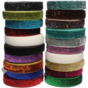 20Yards 5/8" Rainbow Glitter Fold Over Ribbon FOE for DIY Apparel Sewing Elastic Band for Arts, Crafts & Sewing (Multi)