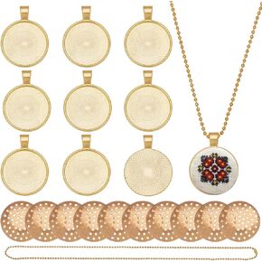 FREEBLOSS 10 Set Round Bezel Pendant Trays Pendant Blank Frame for Embroidery Round Pendant Tray Charm DIY Jewelry Making Kit for Necklace DIY Crafts Projects Needlepoint