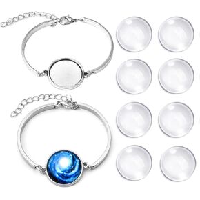 DROLE 20Pcs Cabochon Bracelet Settings Kit-10Pcs 20mm Antique Silver Adjustable Bracelet Blank with 10Pcs 20m Round Clear Glass Cabochons for Jewelry Making
