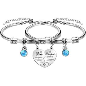 lauhonmin 2Pcs Mother Daughter Heart Matching Bangle Bracelets Set Gifts For Mom Mothers Day Birthday Christmas Presents From Daughter