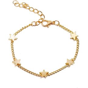 Women Girls Bangle Simple Gold Filled Chic Heart Trendy Five Stars Fine Chain Bracelet Cuff Jewelry Party Love Bracelet (Star)