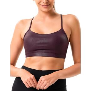 YUNOGA Women's Y Back Matte Faux Sports Bras Padded Racerback Spaghetti Thin Strap Support Workout Yoga Bra