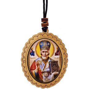 Saint Nicholas Icon Pendant for Room Car 2 1/2 Inch, Made in Ukraine, St Nicholas with Miter