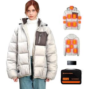 GOZTI Heated Jacket, Heated Jackets for Women with Battery Pack Included 7.4V, 14 Heating Zones, Heated Coat Detachable Hood