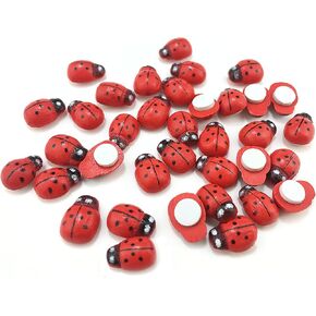 HoneyToys 180Pcs Painted Wooden Ladybug/Self Adhesive/Craft/Decorations/Home Decor/Plants 10x13mm (Red)