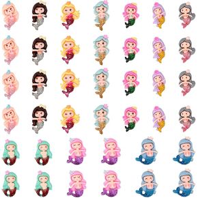 Honbay 40PCS Cute Mermaid Flatback Resin Charms Glitter Mermaid Slime Charms Sea Theme Resin Embellishments Cartoon Mermaid Girl Resin Cabochons Crafts Decoration Accessories - 10 Styles
