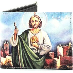 Leather Impressions Christian Gifts For Men - Bifold Wallet With 2 Flip Up ID Windows, 2 Inner Slots, 2 Billfold Pockets & 7 Card Slots - Classic Personalized Bible Wallet With Gift Box (St. Jude)