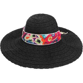 TINAYAUE Women Summer Hollow Sun Visor Hat Fresh Folding Woven Large Brim Outdoor Sunshade Cap Girl Fisherman Hat for Adult Gift Black