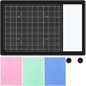 Glass Craft Mat Measuring Grid Media Surface Cutting Mat for Stamping Mixed Media Heat Embossing Projects Glass Craft Mat Magnetic Heat, Scratch, & Stain Resistant W/Magnets 10.24x15.75in Glass Board