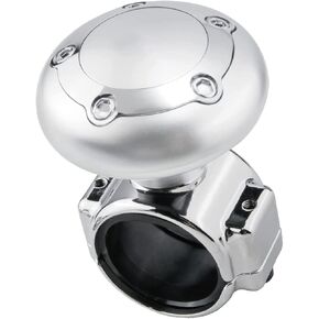 Steering Wheel Spinner Knob, Universal Rotating Car Turning Steering Booster Wheel Ball Handle with Rubber Strip, Screw, Wrench for Cars Trucks Tractors(Silver)