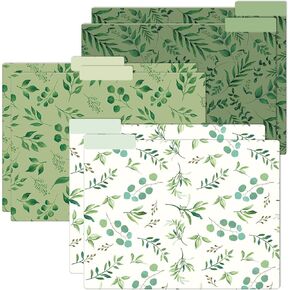 Whaline 6Pcs Greenery File Folders Eucalyptus Leaves Decorative File Folders 8.5 x 11 Inch Colored File Folders for Filing Cabinet Home Office Supplies