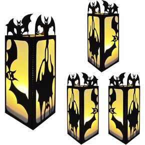 4 Pcs Spider Castle Halloween Light Up Centerpieces - Horror Character Lantern Boxes with LED Light for Creepy Scary Terror Halloween Table Centerpieces Party Supplies - Black 8x3 Inch