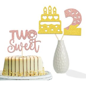 Two Sweet Centerpiece Sticks, Second Theme Birthday Party Sign for Kids, 2nd Birthday Party Decorations for Baby Boys Girls, Birthday Party Photo Props for Baby Decor 12 PCS