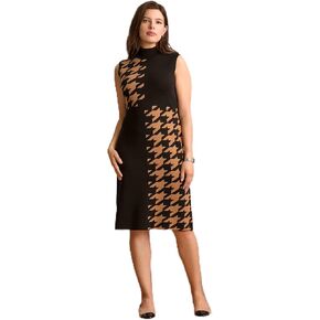 Anne Klein Women's Houndstooth Mock Neck Sweater Dress