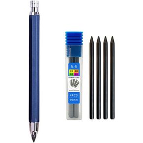 5.6mm metal drawing pencil with 4 2B 4B 6B 8B lead sets professional art sketch mechanical pencil Kawaii stationery can be filled (Blue)