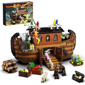 Noah's Ark Boat Building Blocks, Jesus Bible Religious Story Ship Toys with 33 Animals & 13 Plants Compatible with Lego, Baptism Gifts Easter Gifts for Girls and Boys (1007 Pcs)