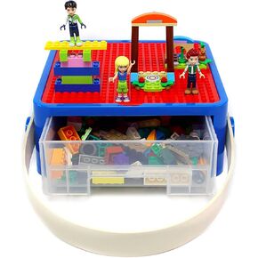 Bins & Things Lego Storage, Bin Box Organizer - Kids Toy Storage Containers - Small Brick Shaped Tub Organizers for Legos, Barbie Dolls, Hot Wheels and Beyblade- Anti-Lego Mess Organizer (Blue & Red)