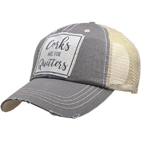 VINTAGE LIFE Corks are for Quitters Distressed Trucker Cap, Light Brown, Adult Headwear Accessories