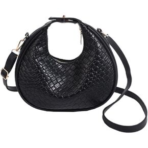 Floerns Women's Crossbody Bag Leather Weave Small Handbag Retro Crescent Bag