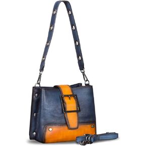 Genuine Leather Crossbody Bag for Women Vintage Shoulder Satchel Purse with Convertible Double Straps Handbag