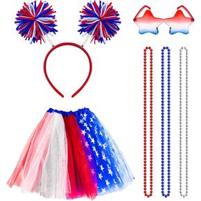 6 Pack 4th of July Tutu Set for Women Red White and Blue Stars Skirts Patriotic Tutus Independence Day Party Skirt