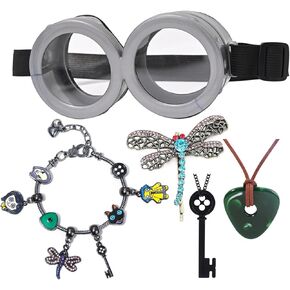 5PCS Coraline Costume Cosplay Set - Coraline Charms Bracelet Dragonfly Hair Clips Key Necklace Seeing Stone Necklace Button Eyes Glasses Halloween Jewelry Gifts Accessories