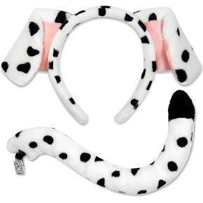 Dalmatian Dog Ears Headband Tail - Puppy Ears Headband Tail Set, Dalmatians Costumes Dog Ears and Tail for Halloween Dog Party Cosplay New Year Party