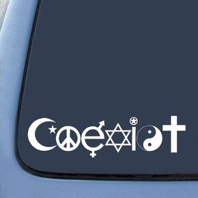 Coexist Peace Religion Sticker Decal Notebook Car Laptop 8" x 2" (White)