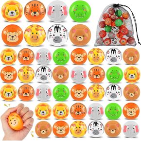 HyDren 24 Pcs Safari Jungle Animal Stress Balls Bulk 1.96 Animal Squeeze Balls Anxiety Relief Toys with Storage Bag Animal Party Favors for Kids Adult Wild One Birthday Halloween Christmas, 8 Style