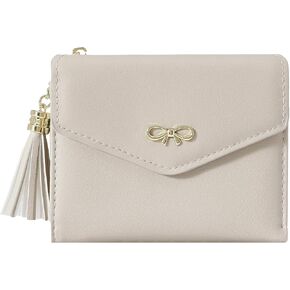 Sunwel Fashion Girls Wallet Cute Coquette Bow Small Zipper Coin Wallet Aesthetic Card Holder ID Window with Tassel Charm for Women (GREY)