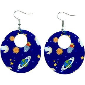 Cute Pair of Round Space Earrings for Teachers, Educators, and More. Fun Pair of Drop and Dangle Science Earrings for Women. Space Themed Solar System Earrings for Women, Teachers, Educators, Principles and More. Drop and Dangle Teacher Earrings for Women