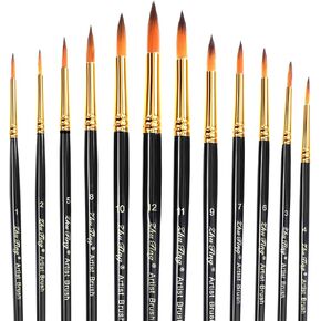 12Pcs Round Paint Brush Basic Set, Round Tips Paint Brushes Set, Round Paint Brushes, Watercolor Brushes for Watercolor Acrylic Gouache Ink and Tempera Painting