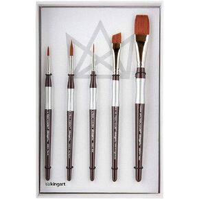KINGART 1070E Premium 5 Pc. Precision ACRYLIC Artist Paint Brushes, Short Comfort Handle, Synthetic Taklon Hair for Acrylic, Oil, Watercolor and Gouache Paints, Gift Boxed, Set of 5 Sizes