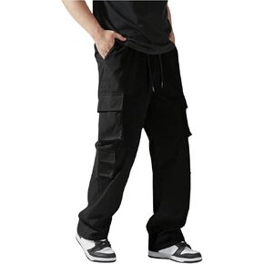 Verdusa Men's Drawstring Waist Straight Leg Cargo Pants Street Trousers