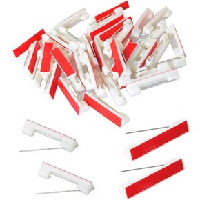 40PCS Self Adhesive Safety Plastic Pins 1.46 inch/3.6 cm Adhesive Badge Pins Rectangular Number Plate Pins for Clothing Fabric Curtains Badge Pins Back White