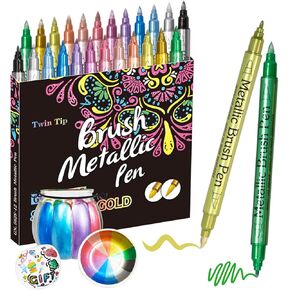 12 Colors Dual Tip Acrylic Paint Pens Markers, Metallic Color Acrylic Paint Pens with Fine Tip & Brush Tip for Rock Painting, Canvas, Wood, Ceramic, Glass, Stone, Fabric, DIY Crafts & Art Supplies