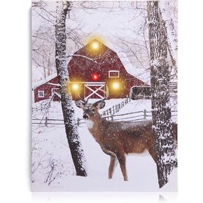 NIKKY HOME 16" x 12" LED Lighted Canvas Wall Art Prints Light Up Deer Walking in the Forest Picture Winter Scene Artwork for Holiday Decor