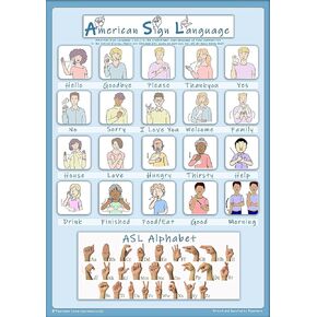 Tiger Moon American Sign Language - Basic Signs & Alphabet Poster - A2 Size 23.3 x 16.5cm - Paper Laminated