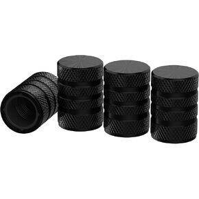 Tire Valve Stem Caps - 4 Pack - Heavy Duty - Anodized Aluminum - Corrosion Resistant - Cars Trucks Motorcycles SUVs and Bikes - Universal knurling Barrel Designed stem caps by Vexzu (Black)