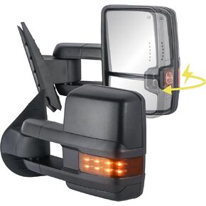 2PCS Power Folding Towing Mirrors Compatible for 07-13 Chevy Silverado Suburban Avalanche Tahoe/GMC Sierra Yukon Power Heated w/Arrow Signal Light - Black