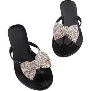 Verdusa Women's Rhinestone Bow Flip Flop Sandals Summer Thong Sandals