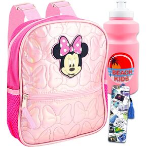 Minnie Mouse Mini Backpack for Girls - Bundle 10" Minnie Mouse Mini Backpack, Water Bottle, and Bookmark | Minnie Mouse Backpack for Toddler Girls