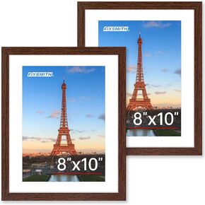 FIXSMITH 8x10 Picture Frame Set of 2, Gold Picture Frames Collage for Tabletop or Wall Display, Photo Frame with HD Plexiglass, Display Pictures 5x7 with Mat or 8x10 Without Mat