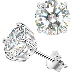 Saintda Moissanite Earrings for Women Gold/Ruthenium Vermeil 925 Sterling Silver 0.5-2ct D Color VVS1 FL Clarity Excellent Round Cut Lab Grown Diamond Stud Earrings Women Girls Jewelry Gifts