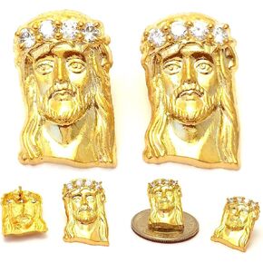Mens Hip Hop 18k Yellow Gold Finish 925 Sterling Silver Jesus Face Stud Earrings